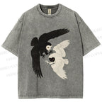 Unisex Owl in Black And White Printed Washed Tee