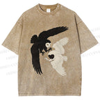 Unisex Owl in Black And White Printed Washed Tee