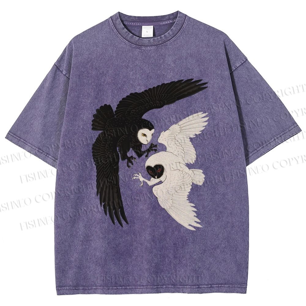 Unisex Owl in Black And White Printed Washed Tee