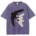 Unisex Owl in Black And White Printed Washed Tee
