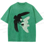 Unisex Owl in Black And White Printed Washed Tee