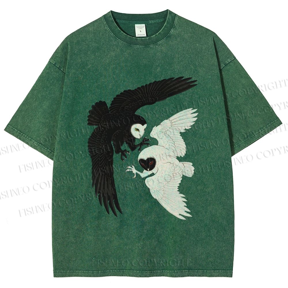 Unisex Owl in Black And White Printed Washed Tee