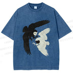 Unisex Owl in Black And White Printed Washed Tee