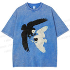 Unisex Owl in Black And White Printed Washed Tee