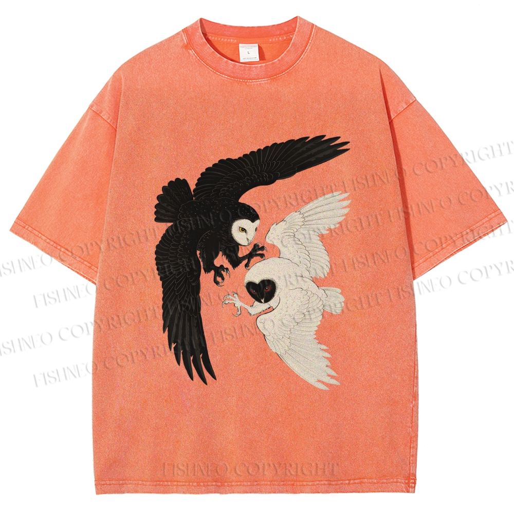 Unisex Owl in Black And White Printed Washed Tee