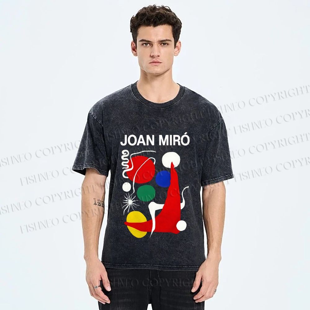 Unisex Joan Miro Painting Printed Washed Tee