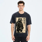 Unisex Raccoon Japanese Samurai Printed Washed Tee