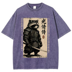Unisex Raccoon Japanese Samurai Printed Washed Tee