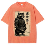 Unisex Raccoon Japanese Samurai Printed Washed Tee