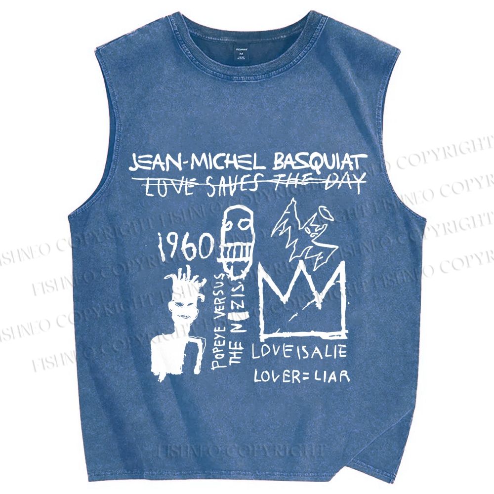 Unisex Jean-Michel Basquiat Graffiti Printed Washed Tank Top