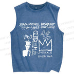Unisex Jean-Michel Basquiat Graffiti Printed Washed Tank Top