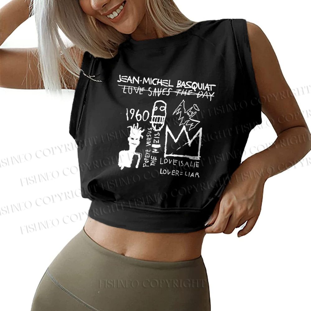 Jean-Michel Basquiat Graffiti Sleeveless Crop Tops