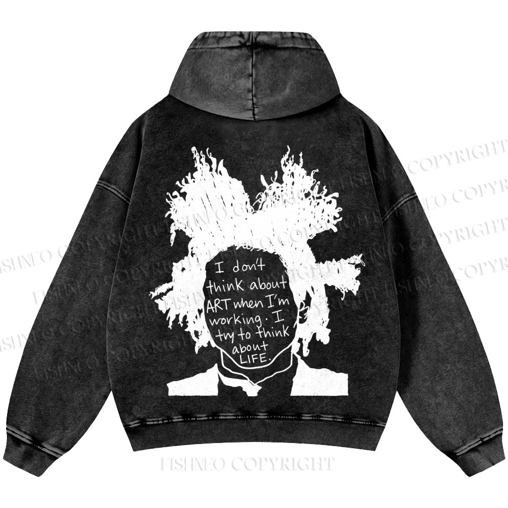 Unisex Casual Jean-Michel Basquiat Silhoutte Portrait Printed Double-sided Washed Hoodie