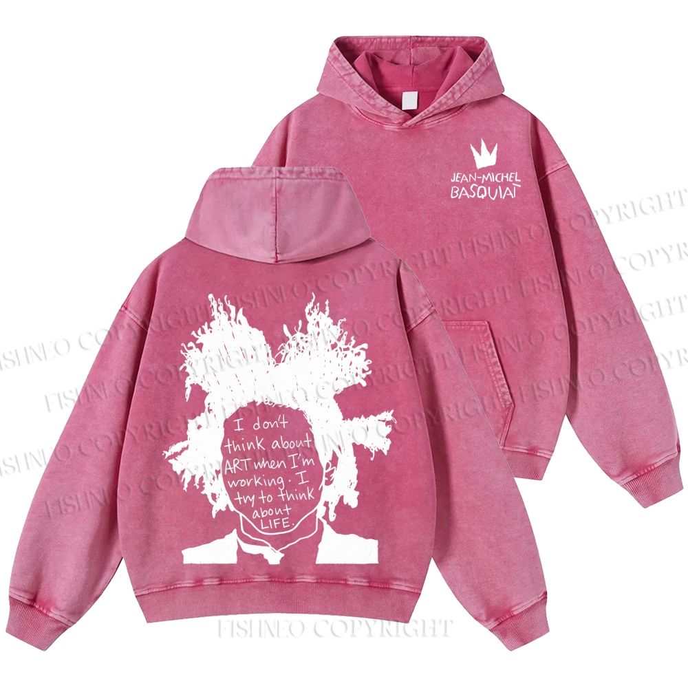 Unisex Casual Jean-Michel Basquiat Silhoutte Portrait Printed Double-sided Washed Hoodie