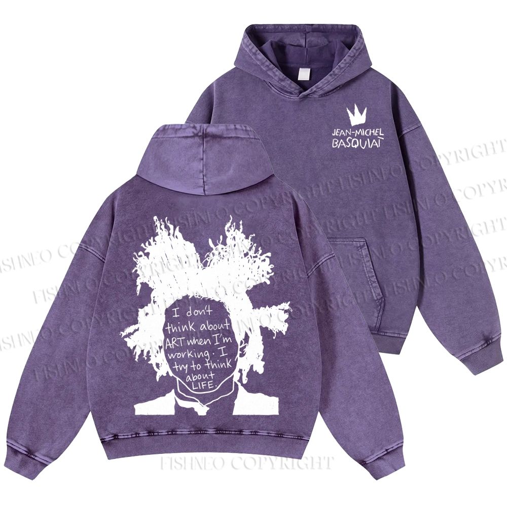Unisex Casual Jean-Michel Basquiat Silhoutte Portrait Printed Double-sided Washed Hoodie
