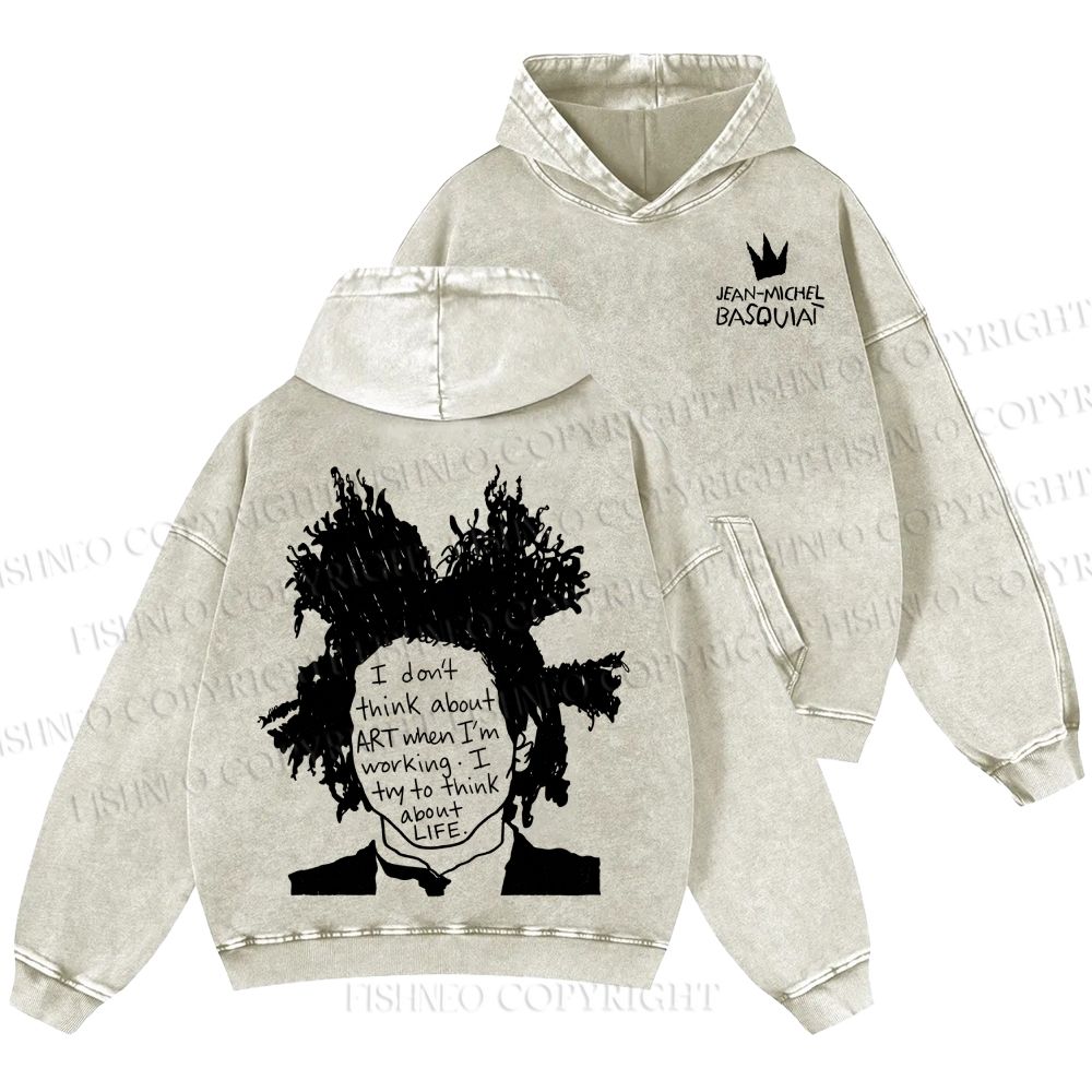 Unisex Casual Jean-Michel Basquiat Silhoutte Portrait Printed Double-sided Washed Hoodie