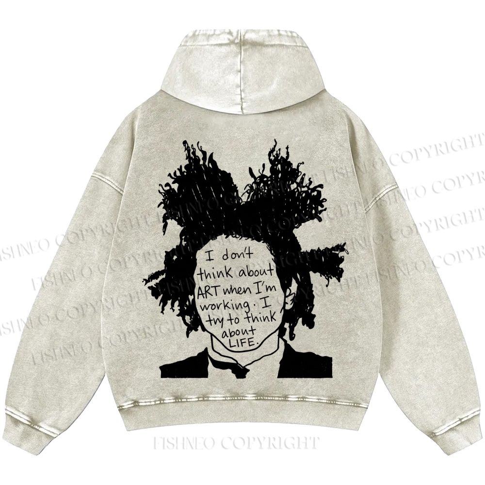 Unisex Casual Jean-Michel Basquiat Silhoutte Portrait Printed Double-sided Washed Hoodie