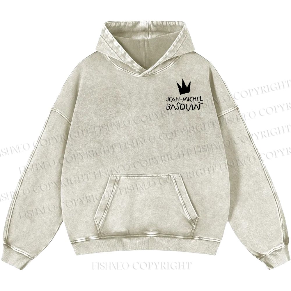 Unisex Casual Jean-Michel Basquiat Silhoutte Portrait Printed Double-sided Washed Hoodie