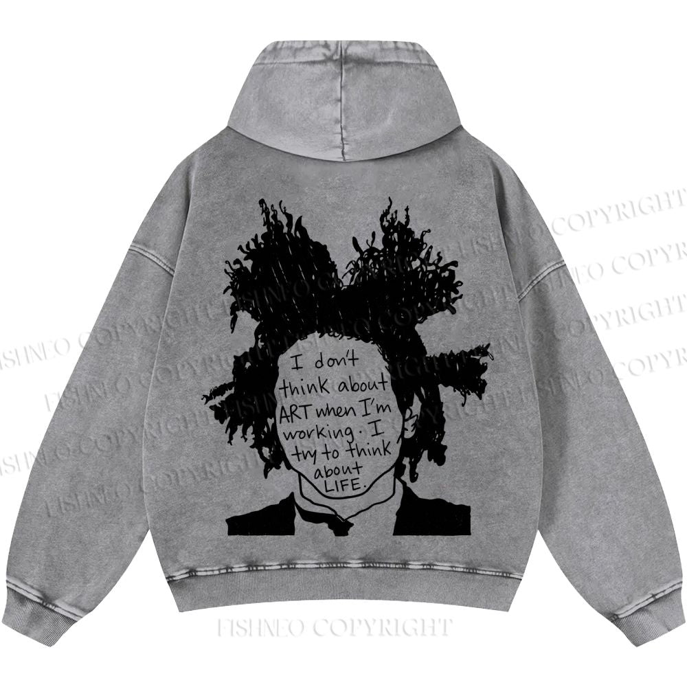 Unisex Casual Jean-Michel Basquiat Silhoutte Portrait Printed Double-sided Washed Hoodie