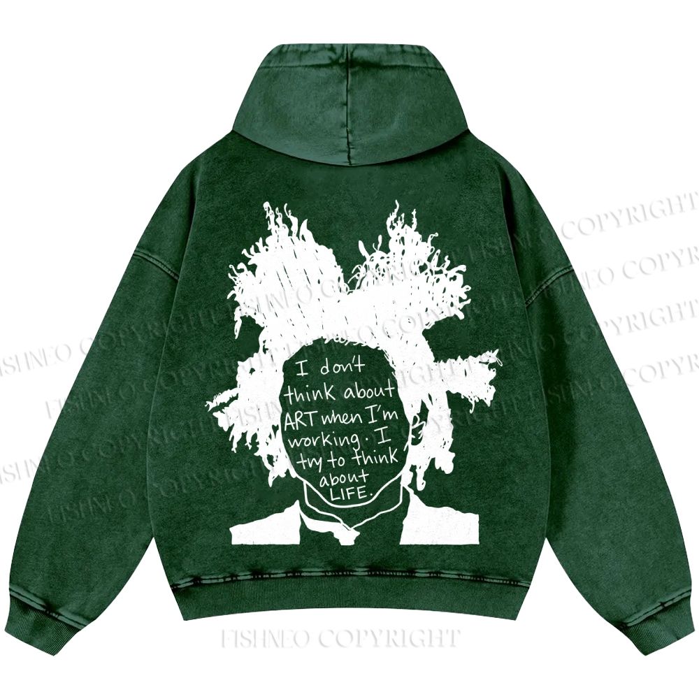 Unisex Casual Jean-Michel Basquiat Silhoutte Portrait Printed Double-sided Washed Hoodie