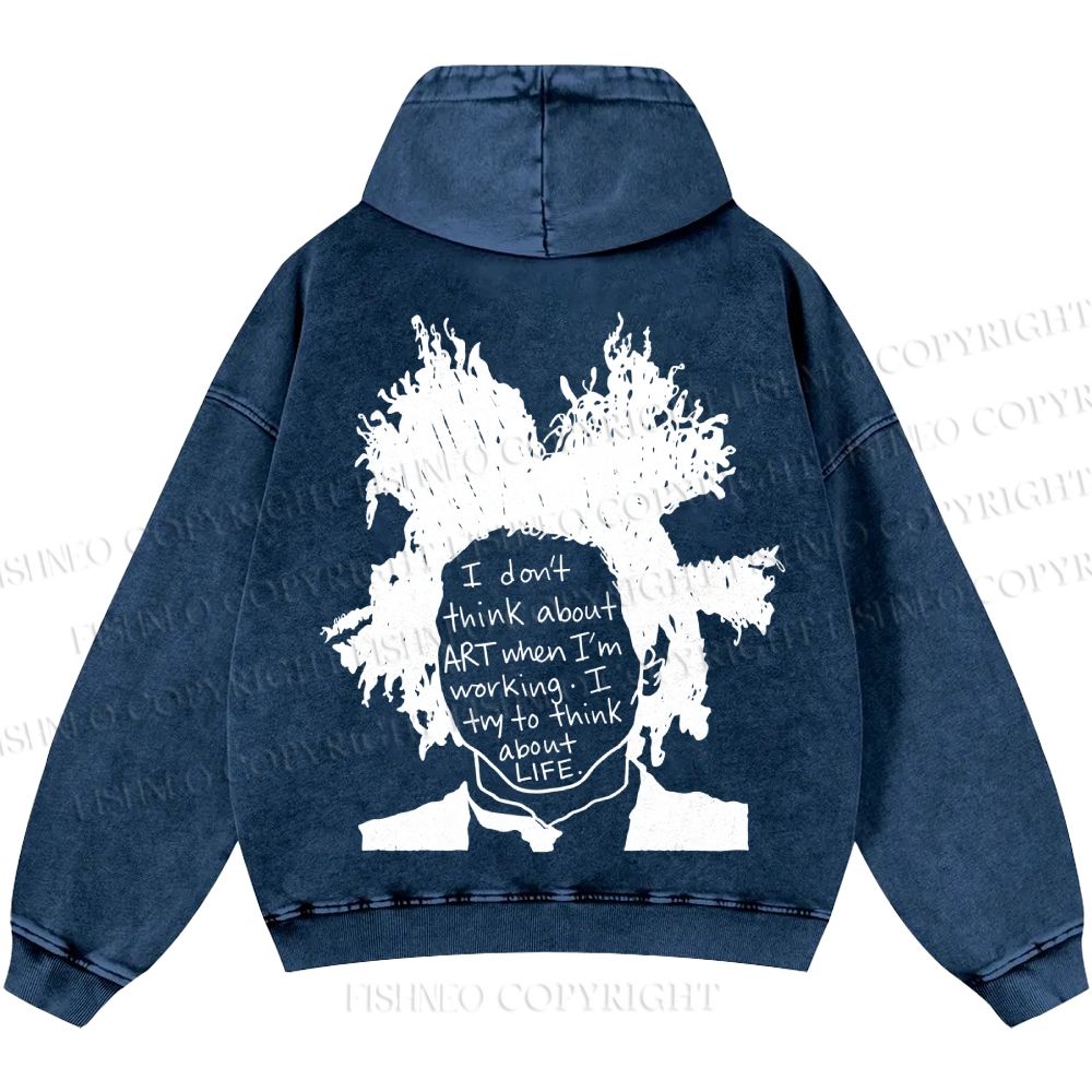 Unisex Casual Jean-Michel Basquiat Silhoutte Portrait Printed Double-sided Washed Hoodie