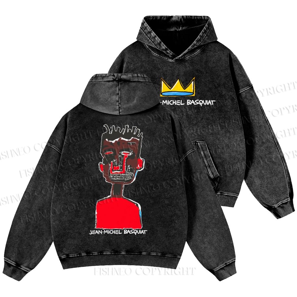 Unisex Casual Jean-Michel Basquiat Self Portrait Printed Double-sided Washed Hoodie