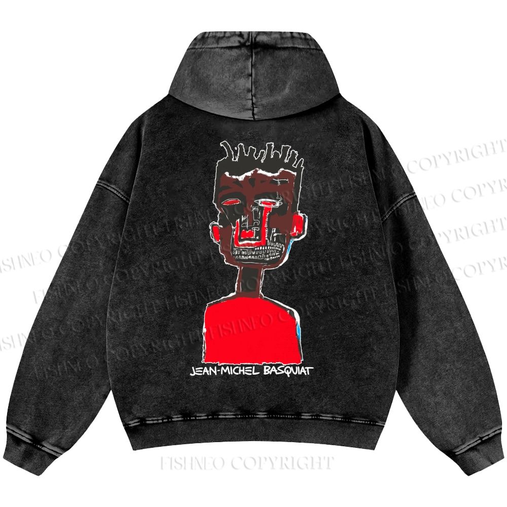 Unisex Casual Jean-Michel Basquiat Self Portrait Printed Double-sided Washed Hoodie