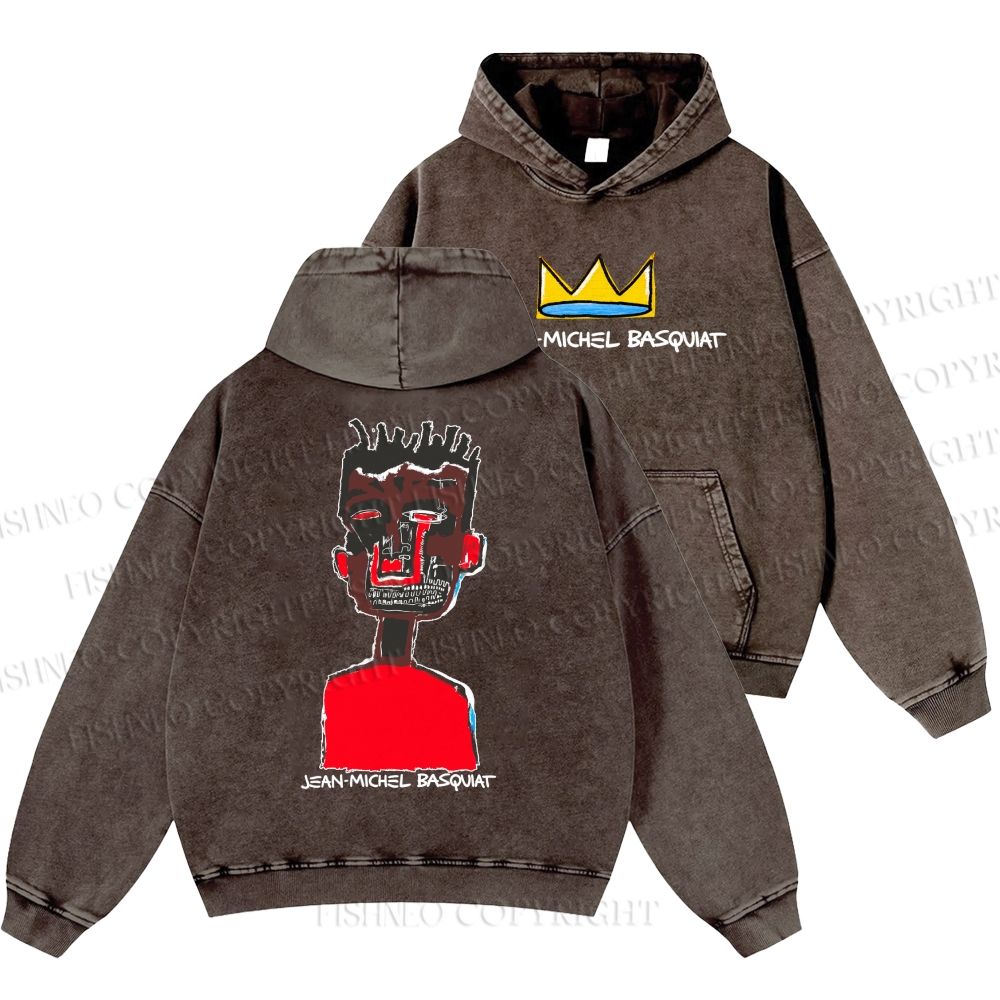 Unisex Casual Jean-Michel Basquiat Self Portrait Printed Double-sided Washed Hoodie
