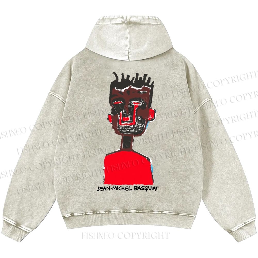 Unisex Casual Jean-Michel Basquiat Self Portrait Printed Double-sided Washed Hoodie