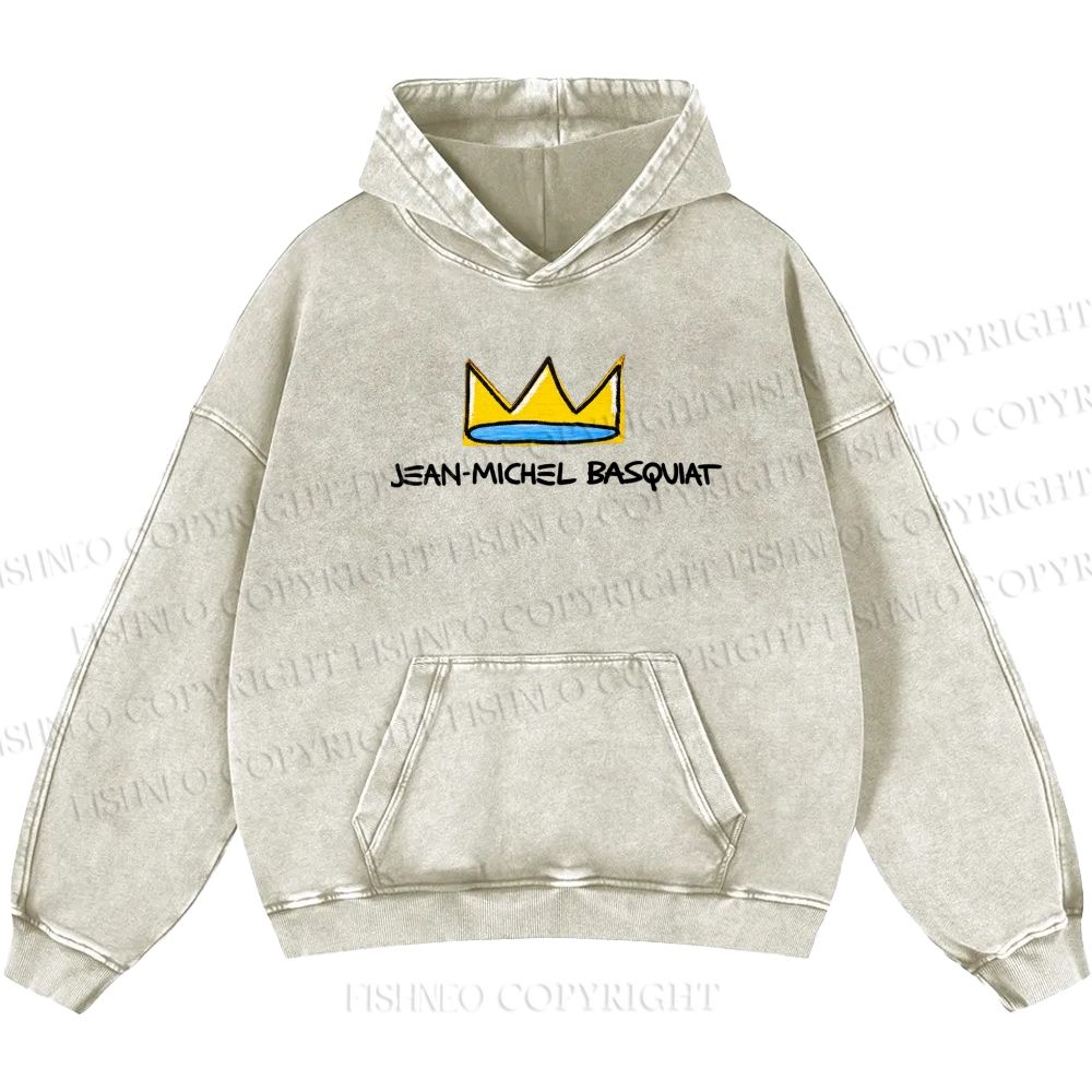 Unisex Casual Jean-Michel Basquiat Self Portrait Printed Double-sided Washed Hoodie