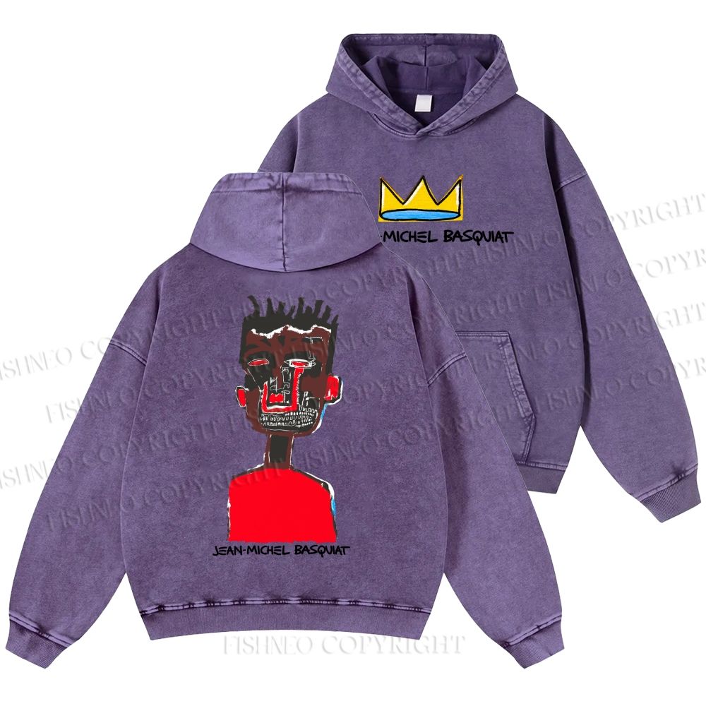 Unisex Casual Jean-Michel Basquiat Self Portrait Printed Double-sided Washed Hoodie