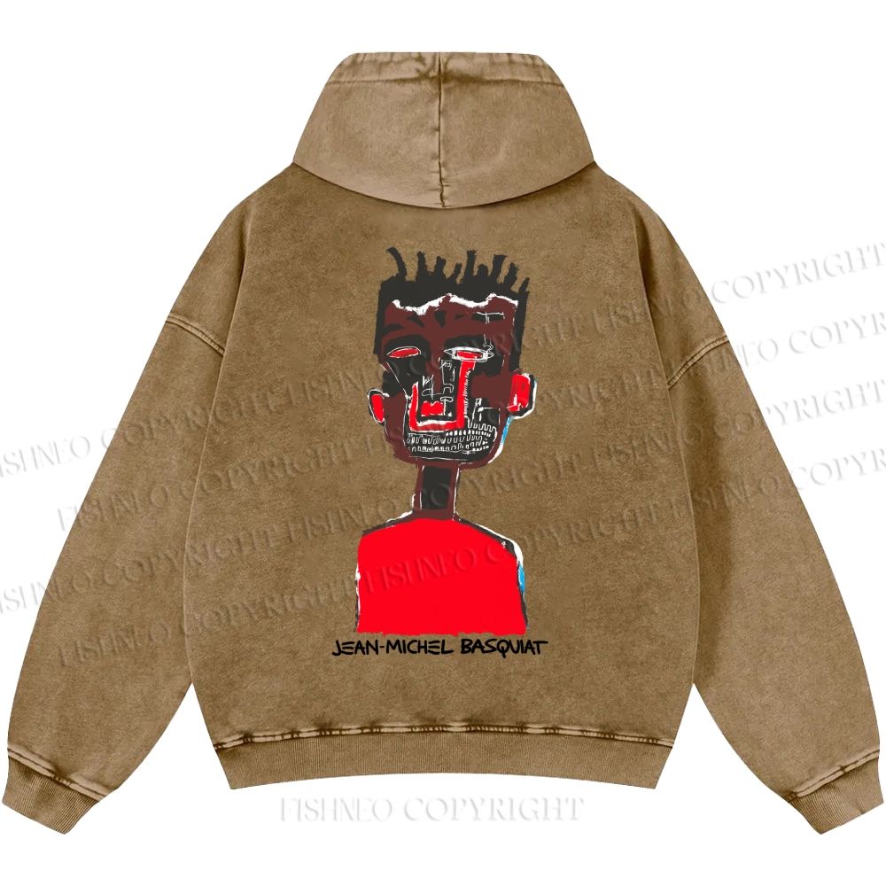 Unisex Casual Jean-Michel Basquiat Self Portrait Printed Double-sided Washed Hoodie