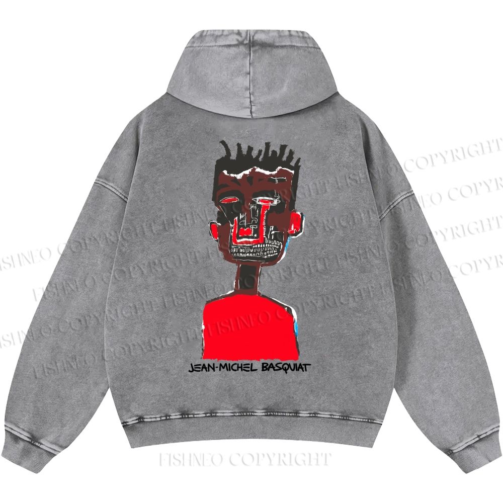 Unisex Casual Jean-Michel Basquiat Self Portrait Printed Double-sided Washed Hoodie