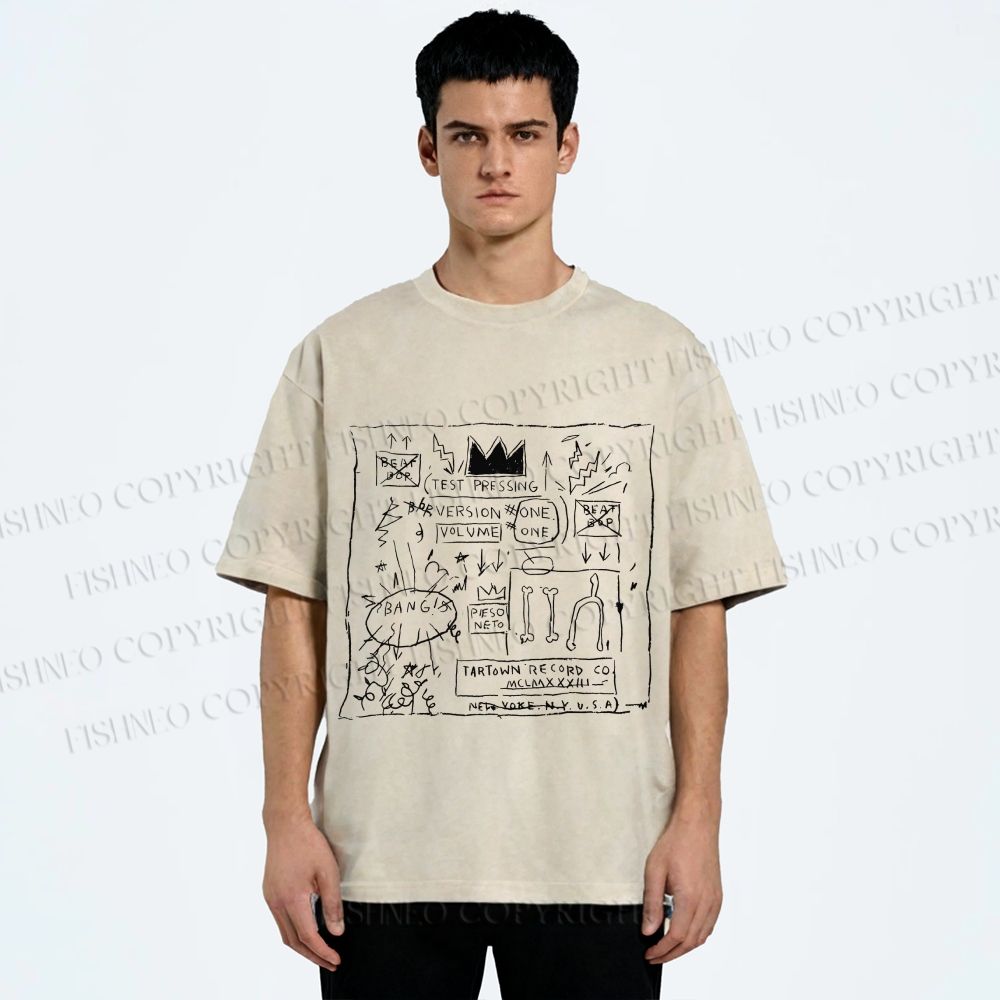 Unisex Jean-Michel Basquiat Graffiti Printed Washed Tee