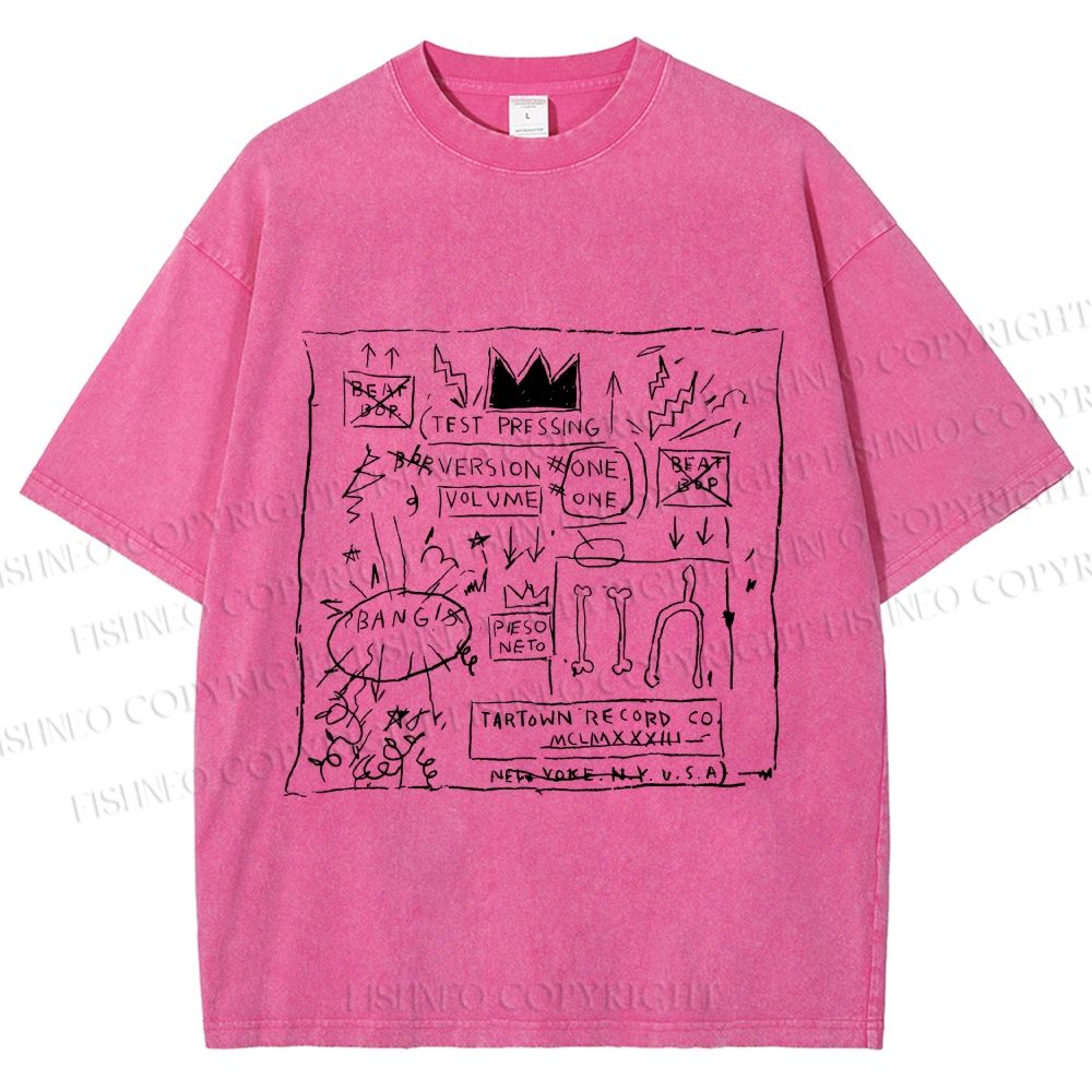 Unisex Jean-Michel Basquiat Graffiti Printed Washed Tee