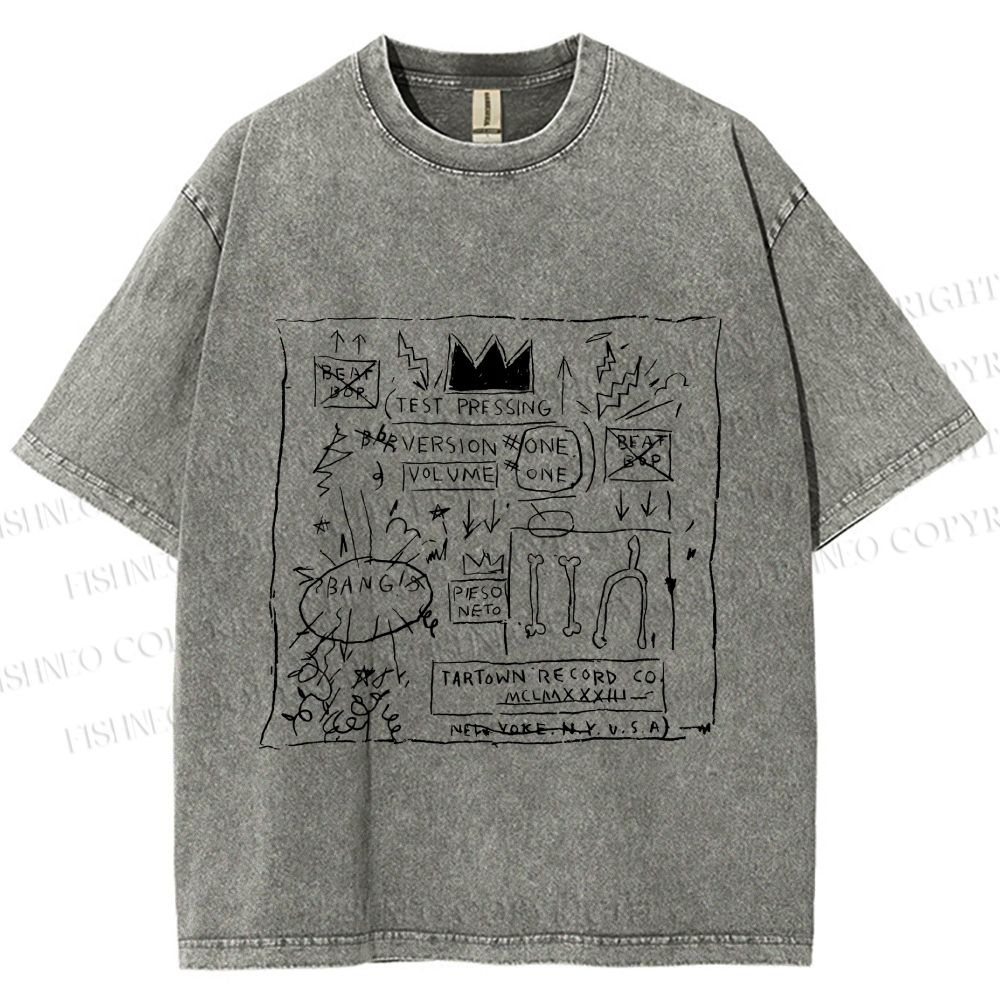 Unisex Jean-Michel Basquiat Graffiti Printed Washed Tee