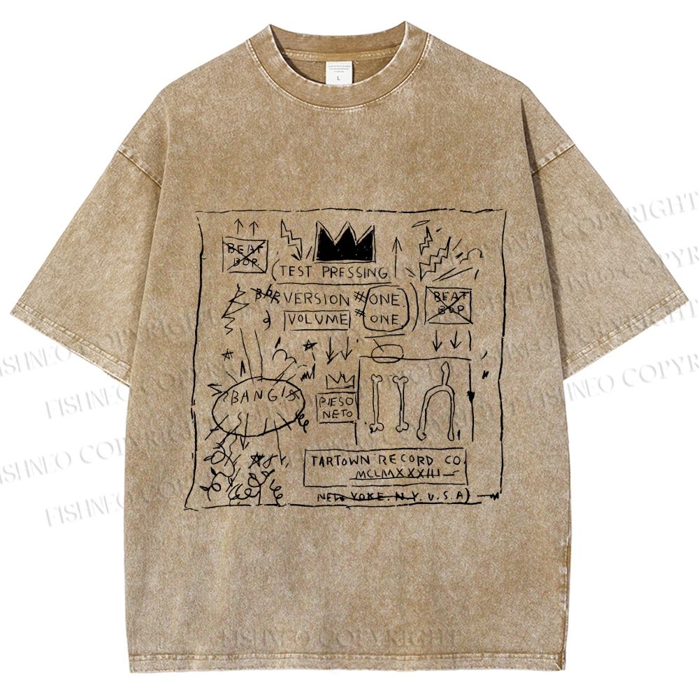 Unisex Jean-Michel Basquiat Graffiti Printed Washed Tee