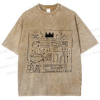 Unisex Jean-Michel Basquiat Graffiti Printed Washed Tee