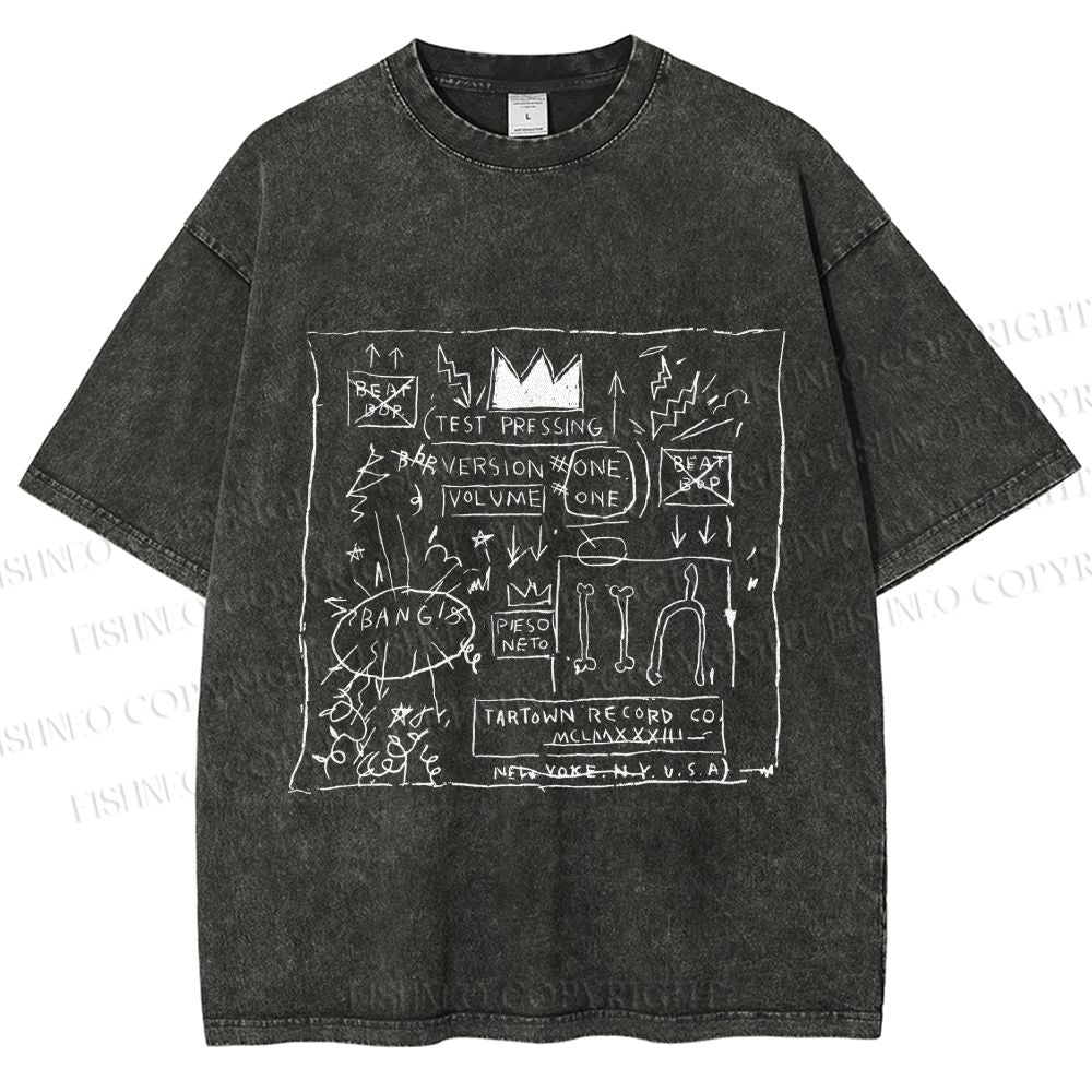 Unisex Jean-Michel Basquiat Graffiti Printed Washed Tee