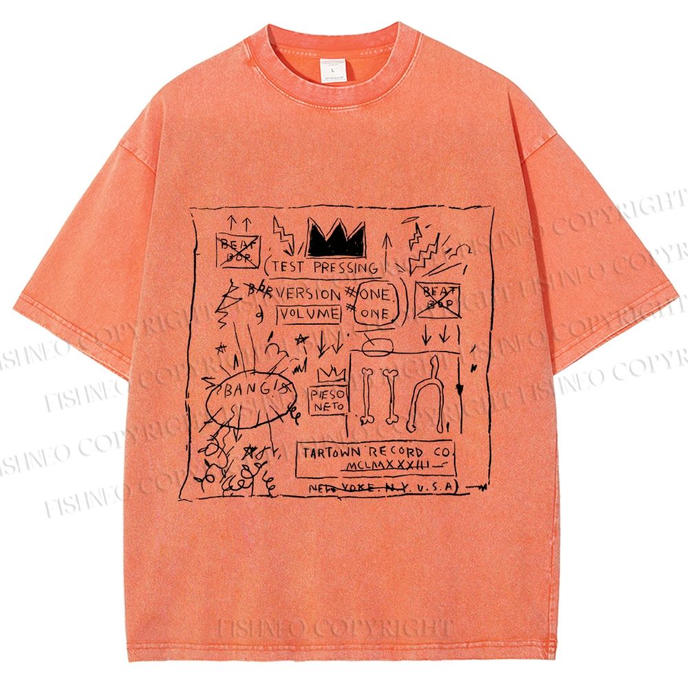 Unisex Jean-Michel Basquiat Graffiti Printed Washed Tee