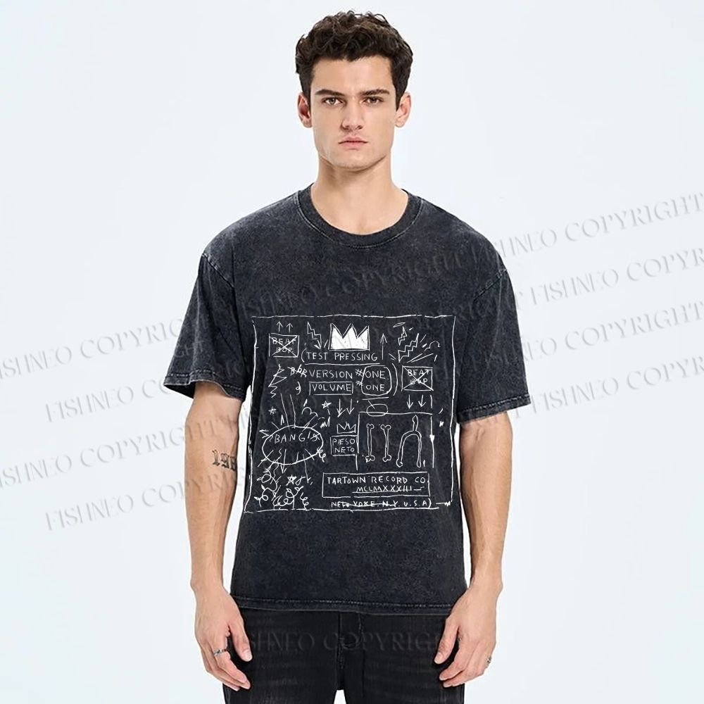 Unisex Jean-Michel Basquiat Graffiti Printed Washed Tee