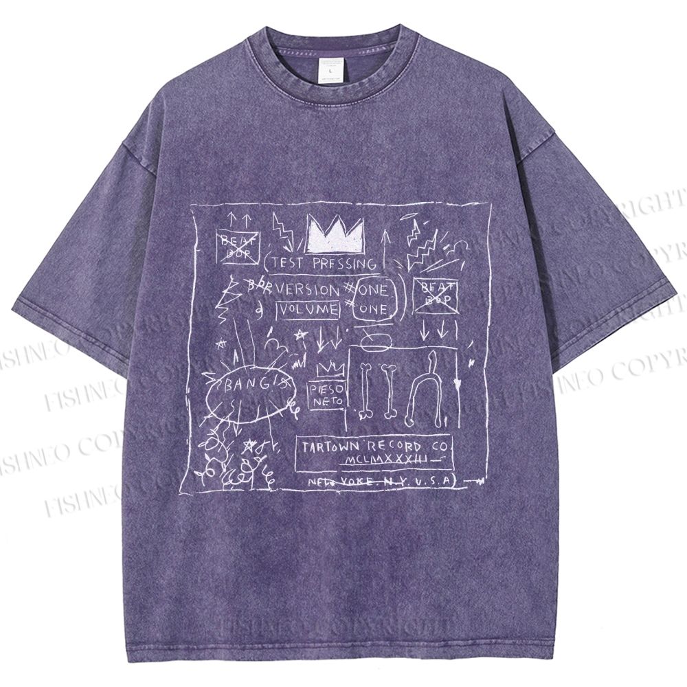 Unisex Jean-Michel Basquiat Graffiti Printed Washed Tee