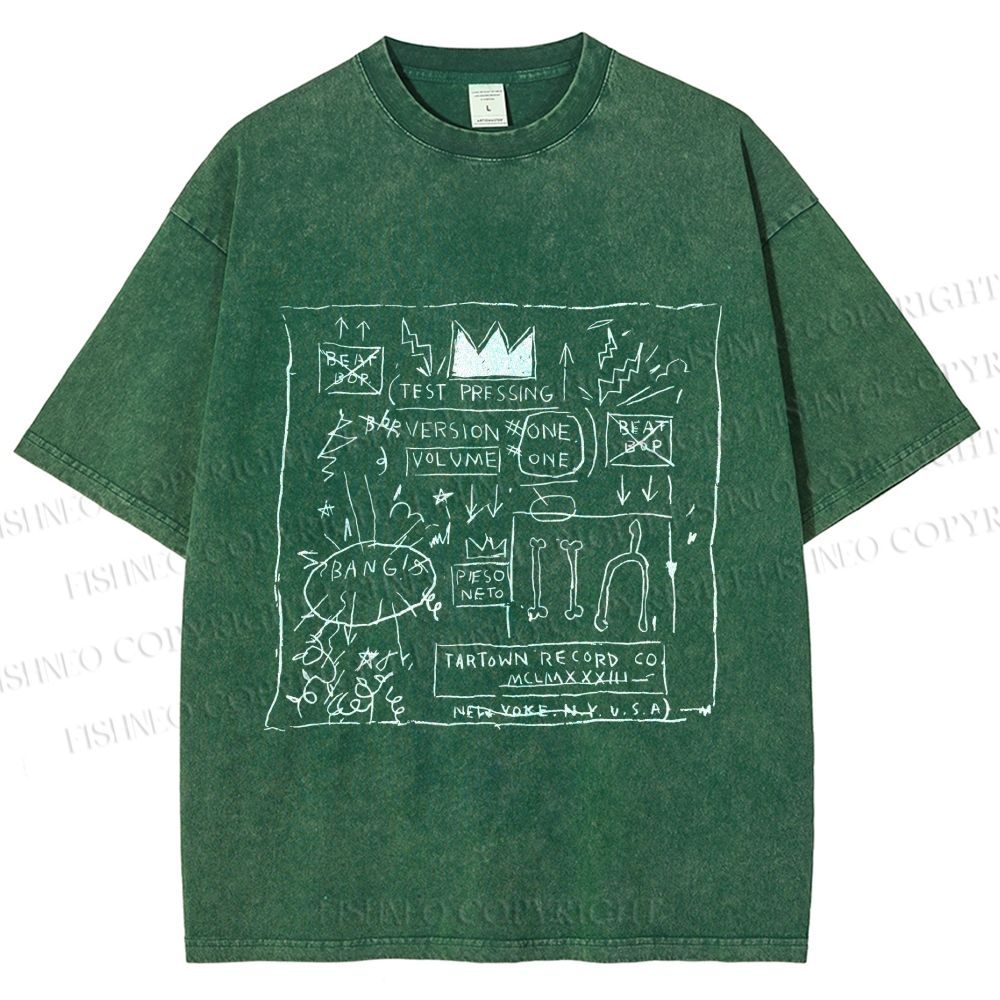 Unisex Jean-Michel Basquiat Graffiti Printed Washed Tee