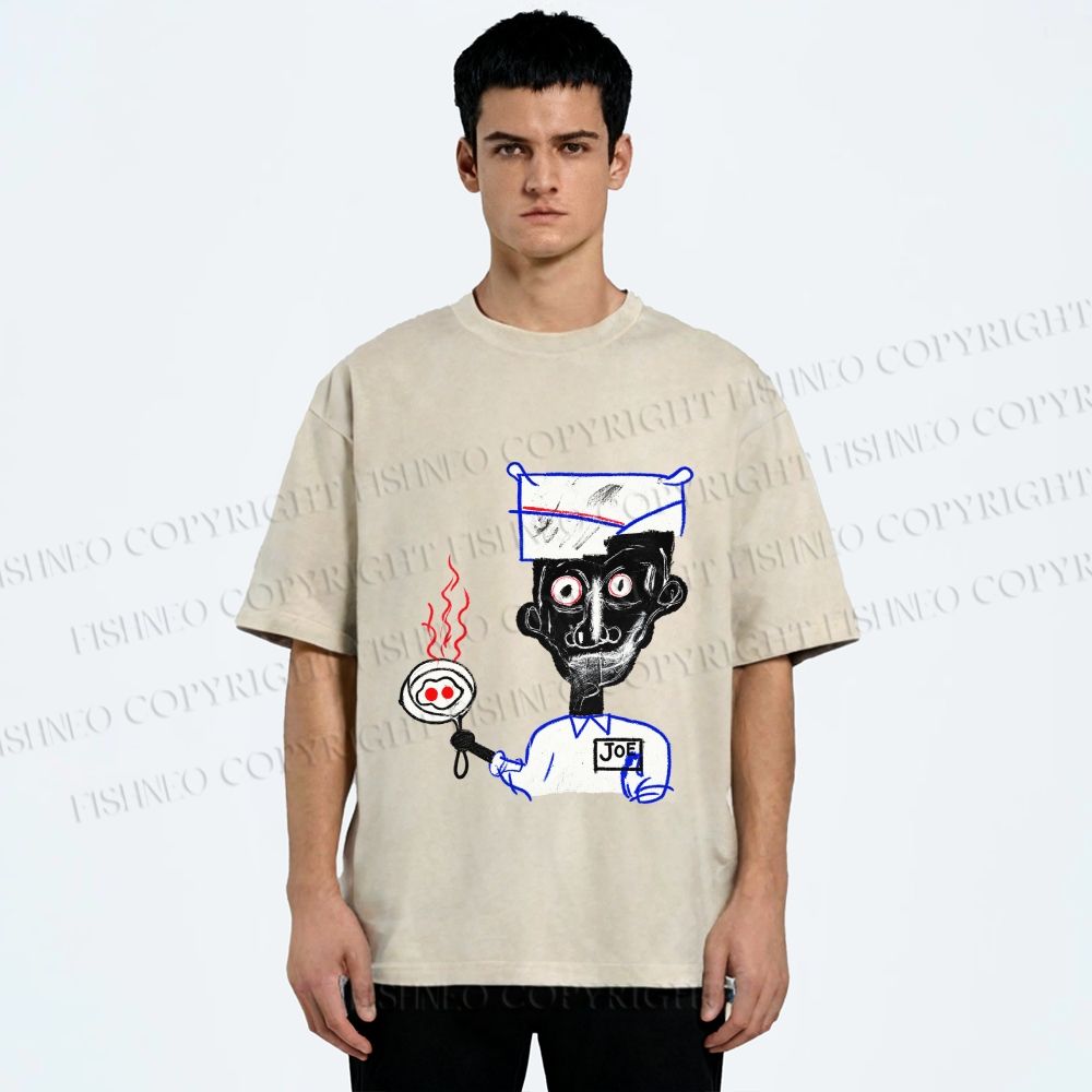 Unisex Jean-Michel Basquiat Eyes and Eggs Printed Washed Tee