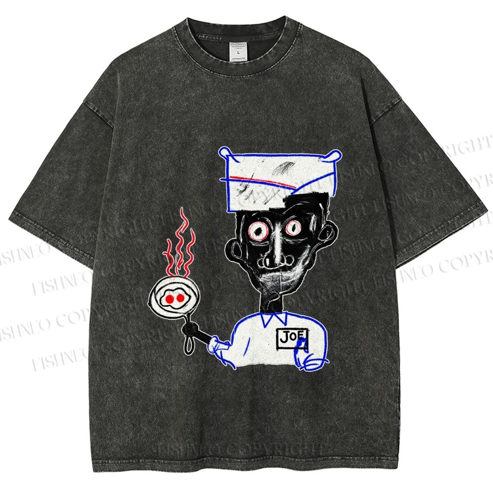 Unisex Jean-Michel Basquiat Eyes and Eggs Printed Washed Tee