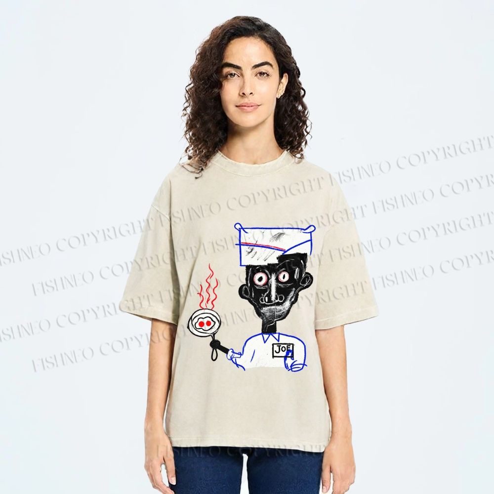 Unisex Jean-Michel Basquiat Eyes and Eggs Printed Washed Tee