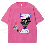 Unisex Jean-Michel Basquiat Eyes and Eggs Printed Washed Tee