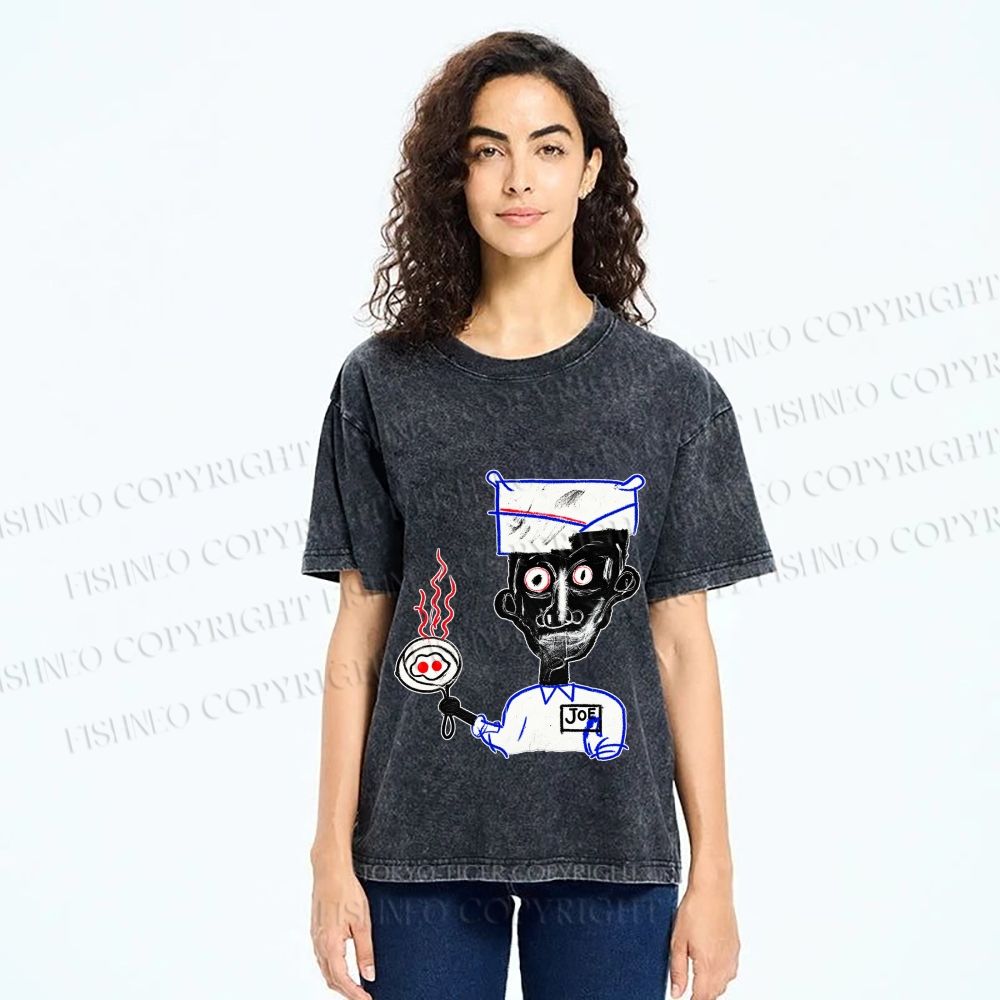 Unisex Jean-Michel Basquiat Eyes and Eggs Printed Washed Tee