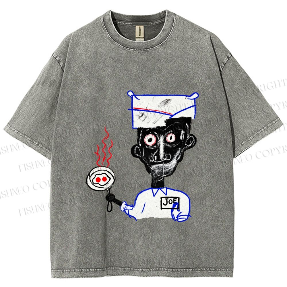 Unisex Jean-Michel Basquiat Eyes and Eggs Printed Washed Tee