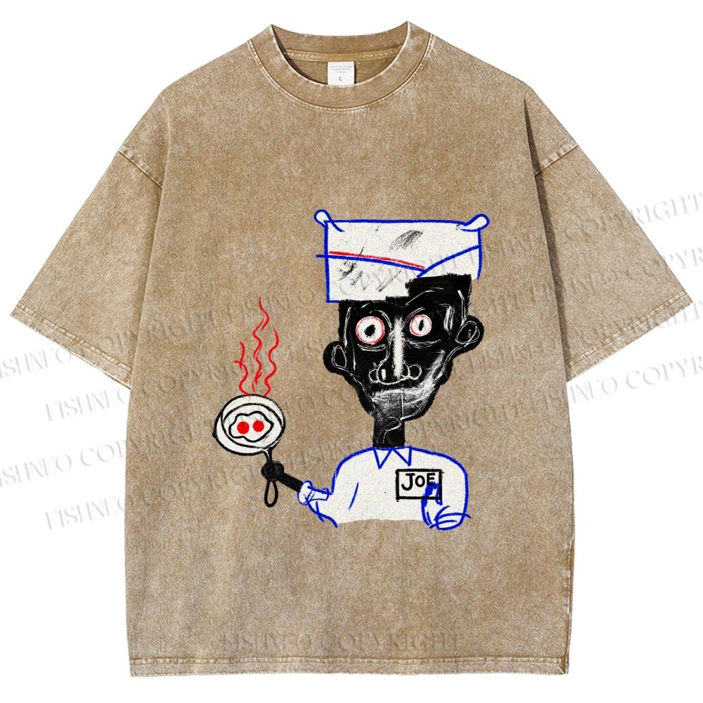 Unisex Jean-Michel Basquiat Eyes and Eggs Printed Washed Tee
